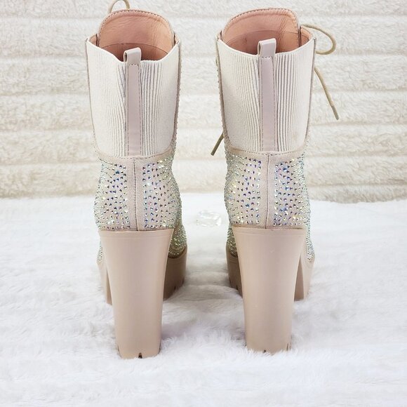 Elegant Beige Rhinestone Ankle Boots - Picture 7 of 14